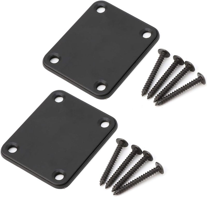 Micovay 2 Pack Guitar Metal Neck Plates with Plastic Mat Compatible for Strat Tele Style Electric Guitar Replacement, Black - Image 1